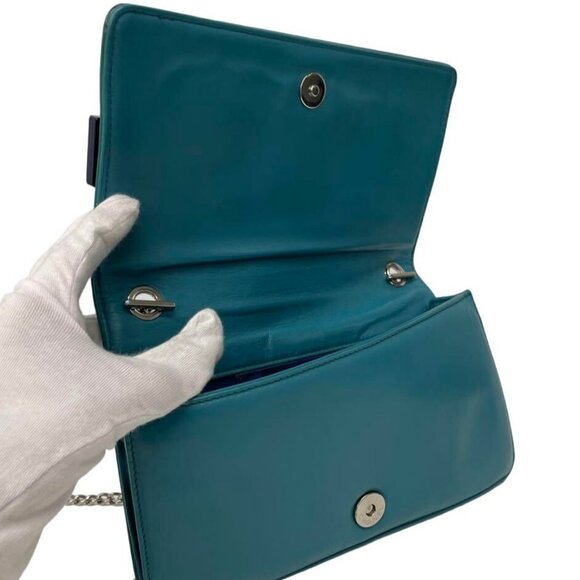 Authentic CHANEL CC Plexiglass Patent Boy Brick Flap Bag Turquoise Navy Blue - Picture 14 of 16